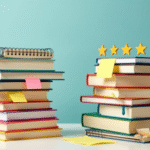 a-stack-of-colorful-books-with-sticky-notes-star-ratings-and-notebooks-representing-the-concept-of-book-reviews-and-book-marketing-strategies