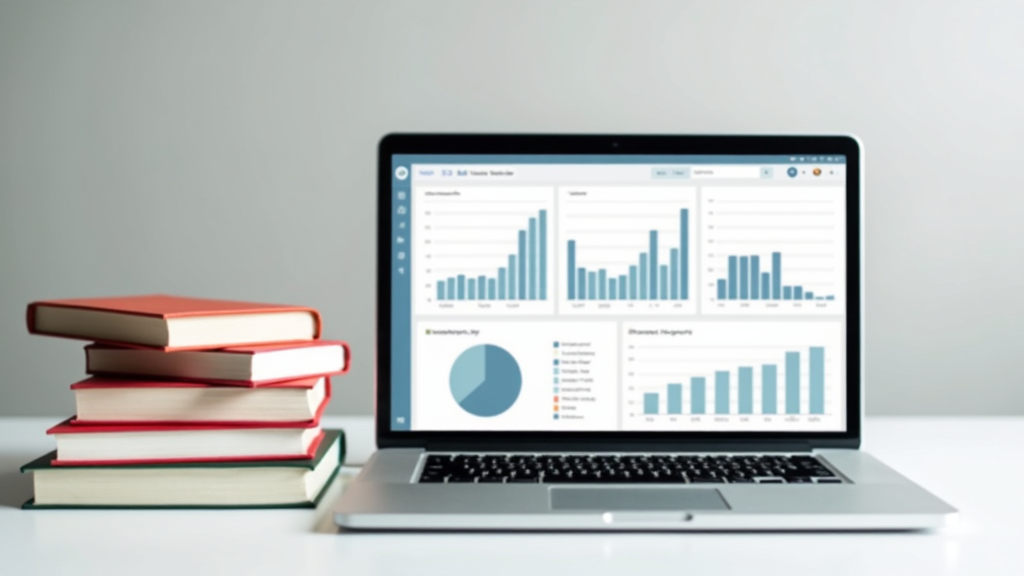 Stack of books with Amazon Ads dashboard on a tablet